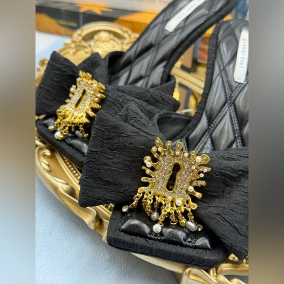 🆕 GIANNI BINI 🧿 NWOB Peeka Surrealist Keyhole Ornament Bow Slide, Black - Sz 8 - Picture 12 of 16